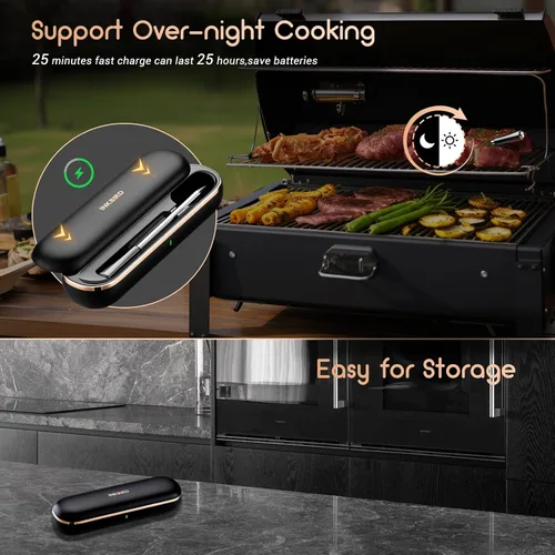 Vista 3 de INKBIRD Termómetro de carne inalámbrico, termómetro inteligente para carne Bluetooth, IP67 impermeable con caja recargable para parrilla al aire