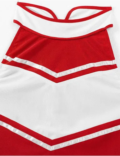 Vista 6 de Disfraz de animadora para mujer, camiseta corta sin mangas con minifalda, uniforme de fiesta musical
