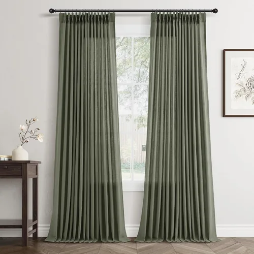 Vista 26 de Jowels Cortinas de lino plisadas naturales de 96 pulgadas de largo para sala de estar