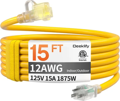 Vista 19 de Cable de extensión para exteriores de servicio pesado de calibre 12 de 50 pies con extremo iluminado, resistente al agua, cable de extensión de Negro