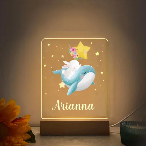 Vista 6 de Luz nocturna de bebé con nombre, adorable lámpara LED con patrón de animales, regalo personalizado pensado para niños y niñas recién nacidos