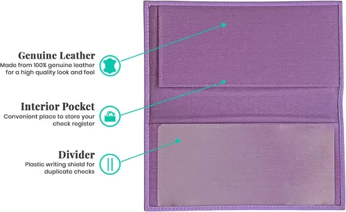 Vista 3 de Funda de chequera de cuero genuino básica púrpura claro para hombres y mujeres