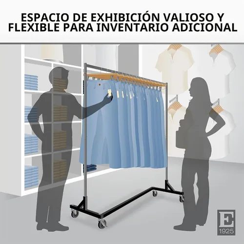 Vista 6 de Econoco perchero comercial con base en forma de Z con ruedas, construcción KD Tubo cuadrado duradero