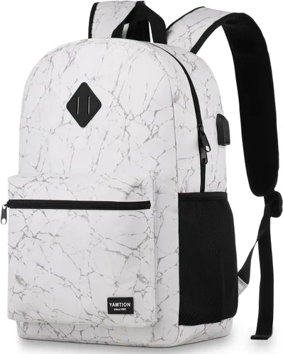 Vista 17 de YAMTION Mochila escolar, mochila clásica unisex para adolescentes con puerto USB para escuela secundaria, universidad, oficina, trabajo, viajes