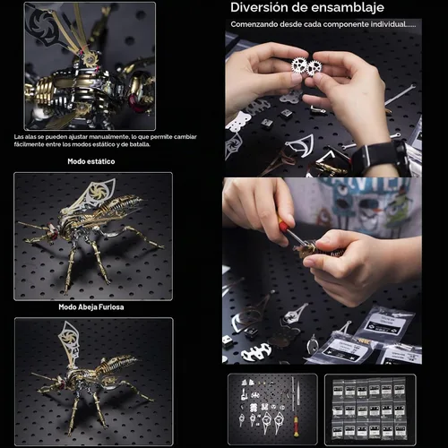 Vista 5 de Rompecabezas de metal 3D para adultos, kits de modelo de avispa mecánica, bloques de construcción, avispón gigante del norte, montaje difícil