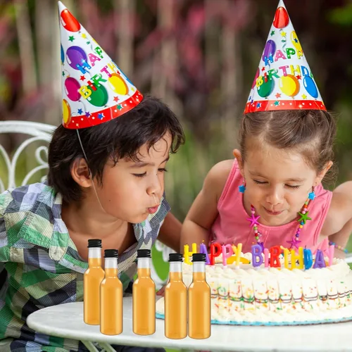 Vista 6 de Paquete de 30 mini botellas de licor de 1.7 onzas con tapa negra, botellas de alcohol de plástico con 10 embudos, botella de plástico hermética