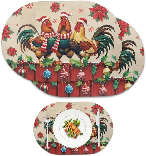 Vista 116 de Juego de 2 manteles individuales con luces de Navidad, resistentes al calor, antideslizantes, impermeables, a prueba de aceite, lavables, lavables