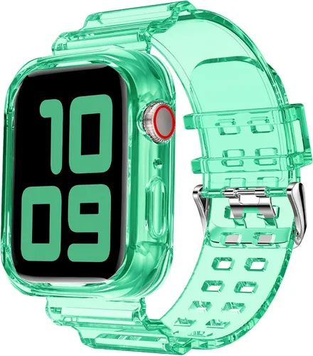 Vista 40 de DABAOZA - Correa transparente compatible con Apple Watch de 1.772 in y 1.732 in, con purpurina transparente Women Men,Glitter Bling TPU