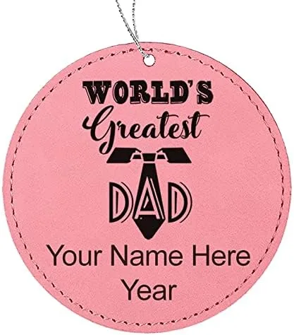 Vista 6 de LaserGram Personalized Christmas Ornament, World's Greatest Dad, Faux Leather, Custom Laser Engraved Gift Idea (Round Shape, Black with Gold)