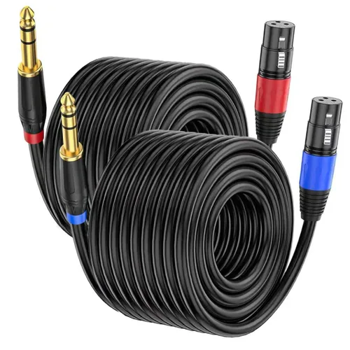 Vista 9 de Pack de 2 Cables XLR Hembra a 1/4 Pulgada 6,35 mm TRS Mono Jack para Micrófono Dinámico, 1,6 Pies, Negro, Cable de Micrófono XLR Hembra Equilibrado