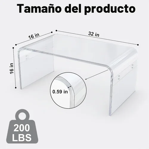 Vista 2 de MESAILUP Mesa de Centro Rectangular de Acrílico Transparente Premium de 32 Pulgadas para Sala de Estar, Mesa Baja de Cascada Transparente