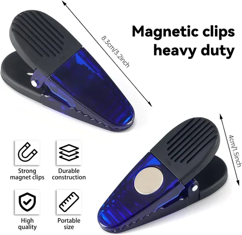 Vista 3 de Juego de clips magnéticos de plástico para refrigerador de 3-1/4 pulgadas de longitud, clips multiusos, juego de 6 (azul)
