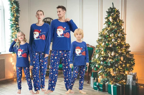 Vista 7 de Conjunto de pijama a juego para la familia, lindo árbol de Navidad, muñeco de nieve, pijamas de vacaciones para parejas y niños