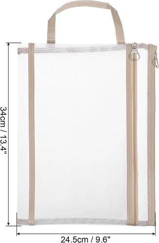 Vista 2 de PATIKIL Bolsa de nailon con cremallera para documentos con asa A4 de malla transparente para oficina y negocios, color marrón