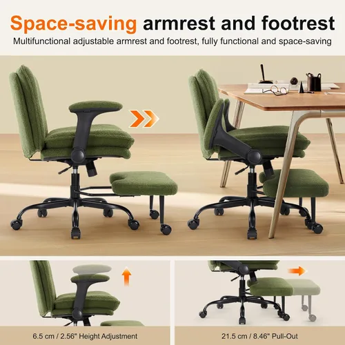 Vista 4 de IWMH Silla de oficina con patas cruzadas con reposabrazos abatibles para Verde