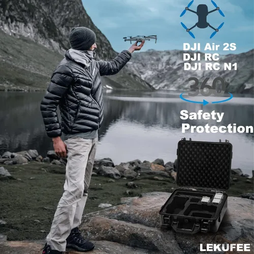 Vista 5 de Lekufee Funda rígida impermeable compatible con DJI Air 2S/2, Fly More Combo, DJI RC 2, RC N3/N2/N1 y accesorios (solo funda)