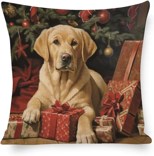 Vista 13 de Funda de almohada estampada con retrato de laboratorio de raza de perro amarillo serio, labrador retriever, fundas de cojín amarillas de laboratorio