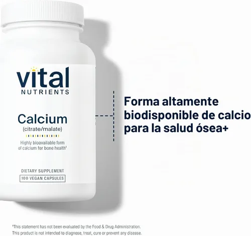 Vista 6 de Vital Nutrients - Calcio (Citrato/Malato) - Forma más biodisponible de calcio - 100 cápsulas vegetarianas por botella - 150 mg