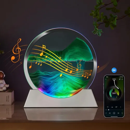 Vista 8 de Arte de arena en movimiento, decoración de movimiento líquido, lámpara de noche con altavoz Bluetooth, regulable multicolor, lámpara de arte