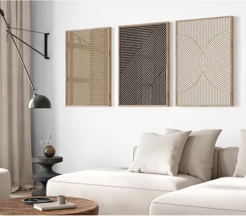 Vista 16 de Imágenes abstractas modernas para pared, arte de pared bohemio y neutro, arte de pared de línea minimalista, arte de pared beige, negro y marrón