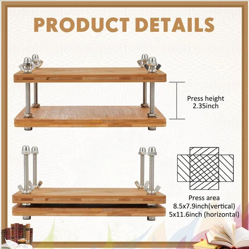 Vista 4 de DoubleFill Kits de encuadernación de libros de 11.6 x 7.9 pulgadas, tablero de prensa de libros, 25 piezas de madera de bambú, juego de herramientas