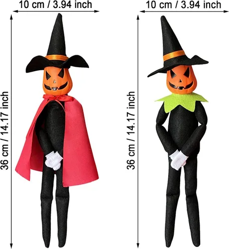 Vista 5 de DANONI Muñeca elfo de calabaza de Halloween, 14 pulgadas hecha a mano, adorno de juguete de calabaza elfo para decoración de mesa de vacaciones Verde