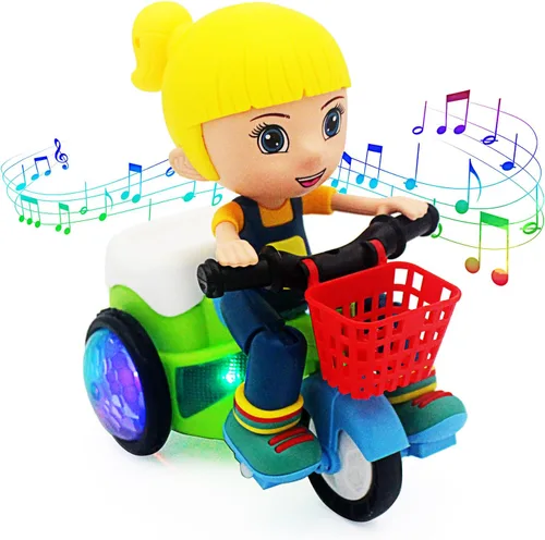 Vista 8 de Tipmant Triciclo Eléctrico para Bebés y Niños Pequeños Juguete de Motocicleta de Dibujos Animados Vehículo con Acrobacias, Música, Luces Luminosas