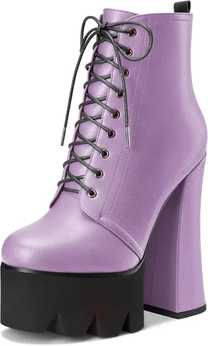 Vista 18 de HDEUOLM Botas de tobillo con tacón alto de bloque grueso para mujer, puntera redonda, botines cortos con cordones y cremallera, zapatos clásicos