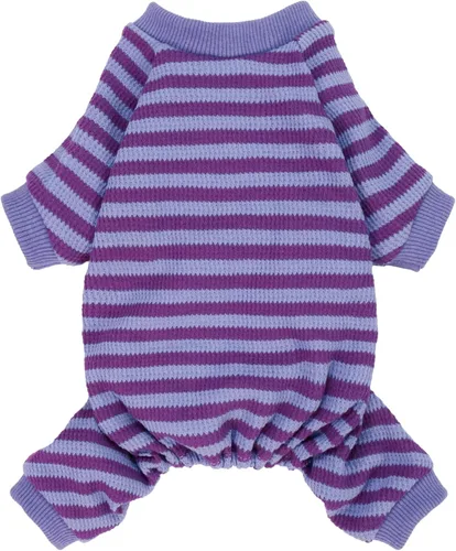 Vista 9 de Fitwarm Pijamas para Perro a Rayas Azules y Blancas, Ropa para Perros Pequeños Hembra y Macho, Mameluco para Cachorro con Pies, Atuendo para Gato