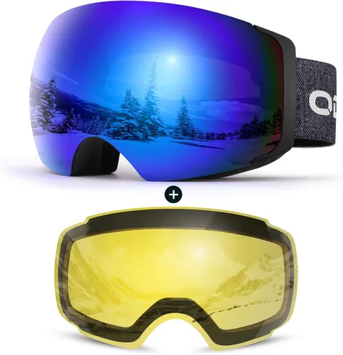 Vista 16 de Odoland Magnetic Interchangeable Anti-Fog Ski Goggles with 2 Lens Large Spherical Frameless Snow Snowboard Goggles for Men Women