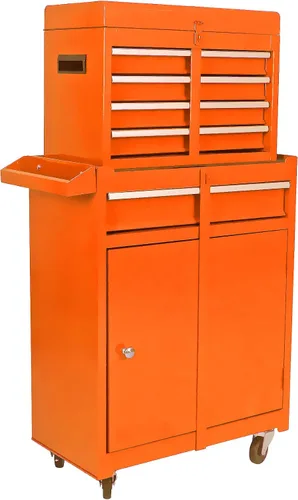 Vista 10 de Carro de herramientas de 4 cajones con ruedas, carrito de herramientas rodante, carrito de servicio industrial de servicio pesado con sistema