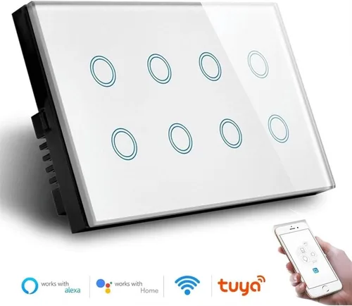 Vista 2 de Smart Home WiFi Smart Touch Light Interruptor de pared Interruptor de cristal Panel Tuya App Smart Life Compatible con control de voz (negro)