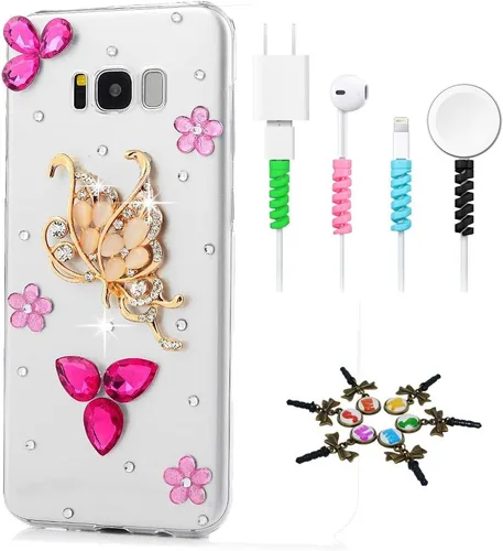 Vista 13 de Sparkle Funda compatible con Samsung Galaxy J2 Prime – Elegante funda con diseño de flores brillantes 3D hecha a mano con protector de cable