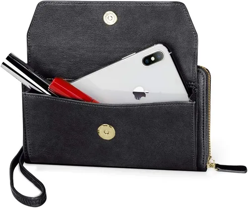 Vista 6 de nuoku Cartera RFID para mujer, bolso cruzado con cremallera alrededor de 2 correas