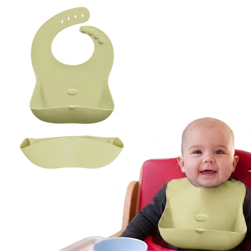 Vista 19 de Abiie Ruby Wrapp - Baberos de silicona para bebés, babero impermeable hecho con material resistente a las manchas, bolsillo frontal para atrapar