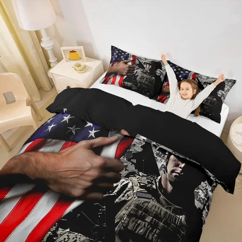 Vista 4 de American Flag Bedding Set Twin for Boys Teens Men Retro Army Green Camo Usa Flag Comforter Cover Military Camouflage Soldier Duvet Cover for Kids