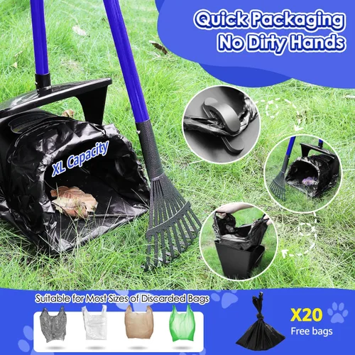 Vista 4 de SlowTon - Cuchara para excrementos de perro, mango largo de 37.4 pulgadas para perros grandes Adjustable, Portable, Non Breakable, with 20 Waste