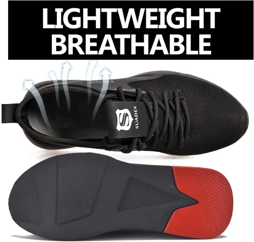 Vista 4 de SUADEX Zapatos de punta de acero para hombres y mujeres, zapatos de trabajo ligeros, indestructibles y transpirables, zapatos de seguridad