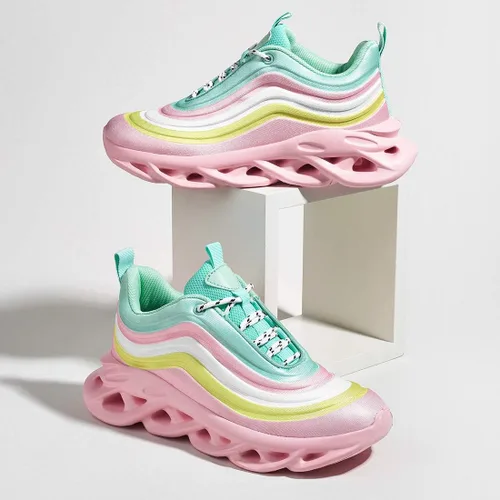 Vista 4 de LUCKY STEP Tenis de moda para mujer, con plataforma gruesa, teñido anudado, arcoíris.
