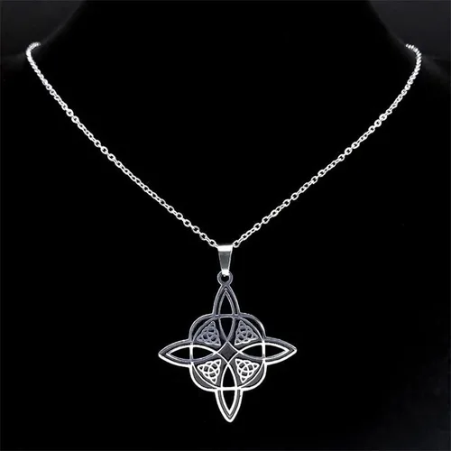 Vista 5 de Witchcraft Witch's Knot Necklace for Women Men Stainless Steel Triquetra Ancient Amulet Necklaces Jewelry Gifts Nudo De Bruja