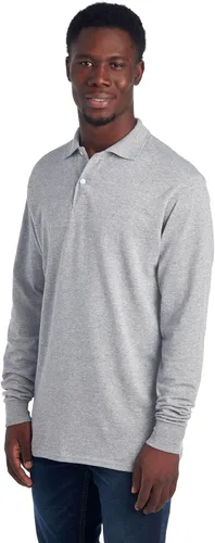 Vista 2 de Jerzees Polo de manga larga para hombre y hombre, mezcla de algodón, cierre de dos botones, ajuste regular, tallas S-2X
