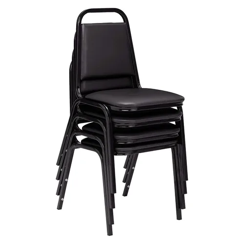 Vista 2 de National Public Seating NPS Serie 9100 Silla apilable de vinilo, Panther Black/Black, paquete de 4 (9110-B/4)