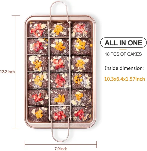 Vista 3 de Sartén para brownie con divisores antiadherentes para brownies, haz 18 brownies precortados a la vez, bandeja para hornear brownie individual