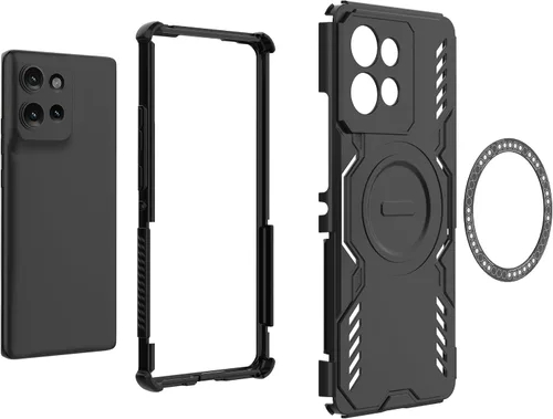 Vista 3 de Funda compatible con Motorola Edge 50, compatible con carga inalámbrica MagSafe [PC + TPU] 2 en 1 funda magnética protectora anticaída para Rojo