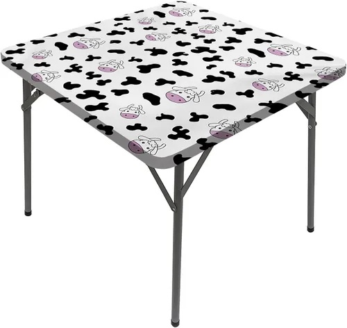 Vista 8 de Mantel cuadrado con estampado de vaca, puntos a rayas blancas y negras con estilo abstracto, para mesa de comedor cuadrada, se adapta a mesas de 24