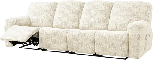 Vista 15 de vctops 10 fundas geométricas para sofá reclinable copetudo, suaves, elásticas y suaves de 4 asientos, funda antideslizante para sofá, protector