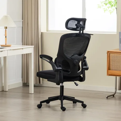 Vista 2 de Silla de oficina ergonómica, malla para silla de oficina con brazos Negro clásico