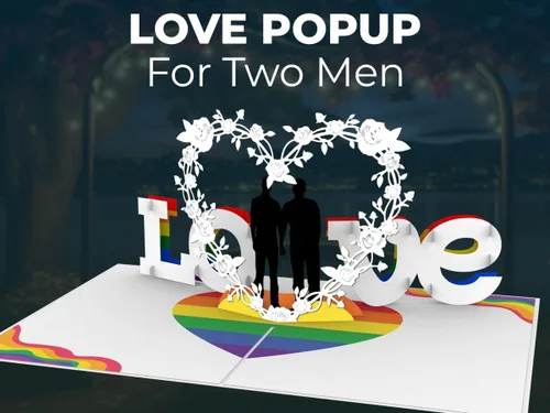 Vista 5 de iGifts And Cards Tarjeta desplegable 3D de corazón gay – Escultura floral Love is Love para el mes del orgullo, boda, aniversario y salida – Regalo
