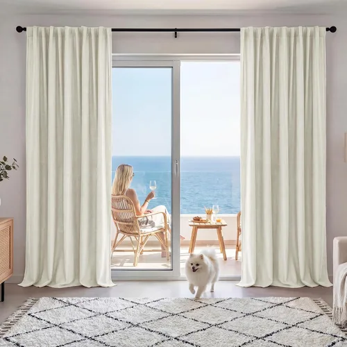 Vista 158 de RYB HOME Cortinas de lino texturizado 100% opacas de 84 pulgadas de largo, aislamiento térmico, privacidad, ahorro de energía para dormitorio, sala