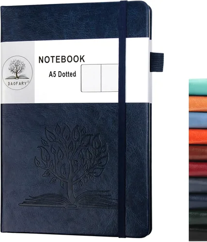 Vista 9 de Daofary Cuaderno de puntos con soporte para bolígrafo, cuaderno de cuadrícula de puntos A5 con 160 páginas, papel grueso de 2.95 oz/yd², diario